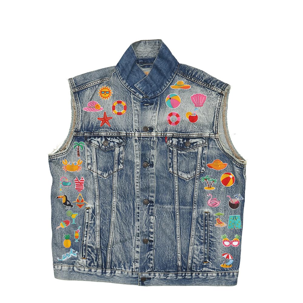33 PCS Summer Iron on Patches Funny Beach Theme Bikini,Sunglasses,Hat,Coconut Embroidered Applique Sew on Patches for Backpacks,Pants,Clothes,Jeans,Bags,Jackets,Vests,Coat,Uniforms
