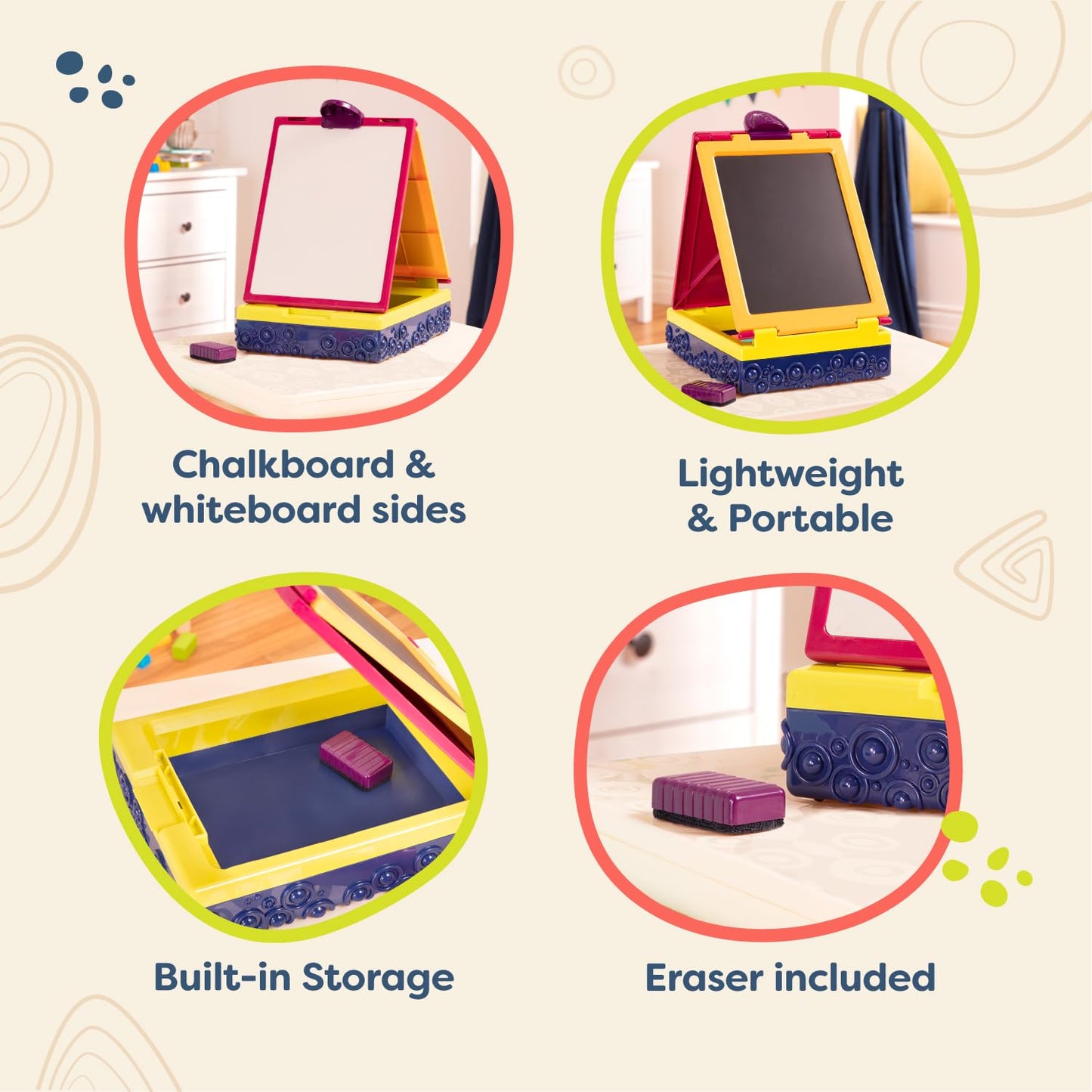 B. toys – Take It Easel – Creative Portable Table Top Easel – Chalkboard & Whiteboard – Drawing Toys for Toddlers, Kids – 2+ Years