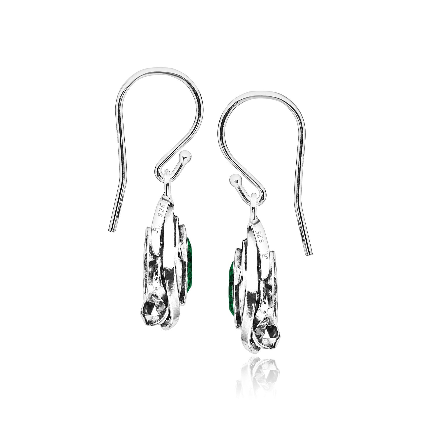 JEAN RACHEL JEWELRY 925 Sterling Silver Dangle Earrings for Women -Wire Wrap with Bezel Set Cubic Zirconia Vintage Design-Hypoallergenic Lead&Nickel Free Artisan Handcrafted Statement Earrings,Emerald