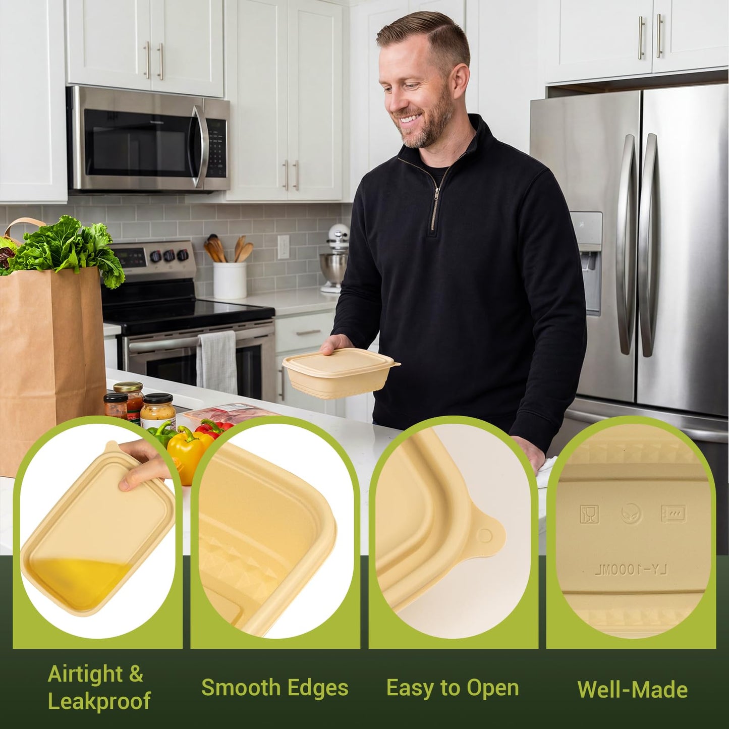 Bmboryxa 25Pack(50pcs) Meal Prep Containers Reusable, 32oz Bamboo-Powder Food Containers with Lids, Plant-based To Go Containers for Lunch - Microwave, Freezer, Dishwasher Safe