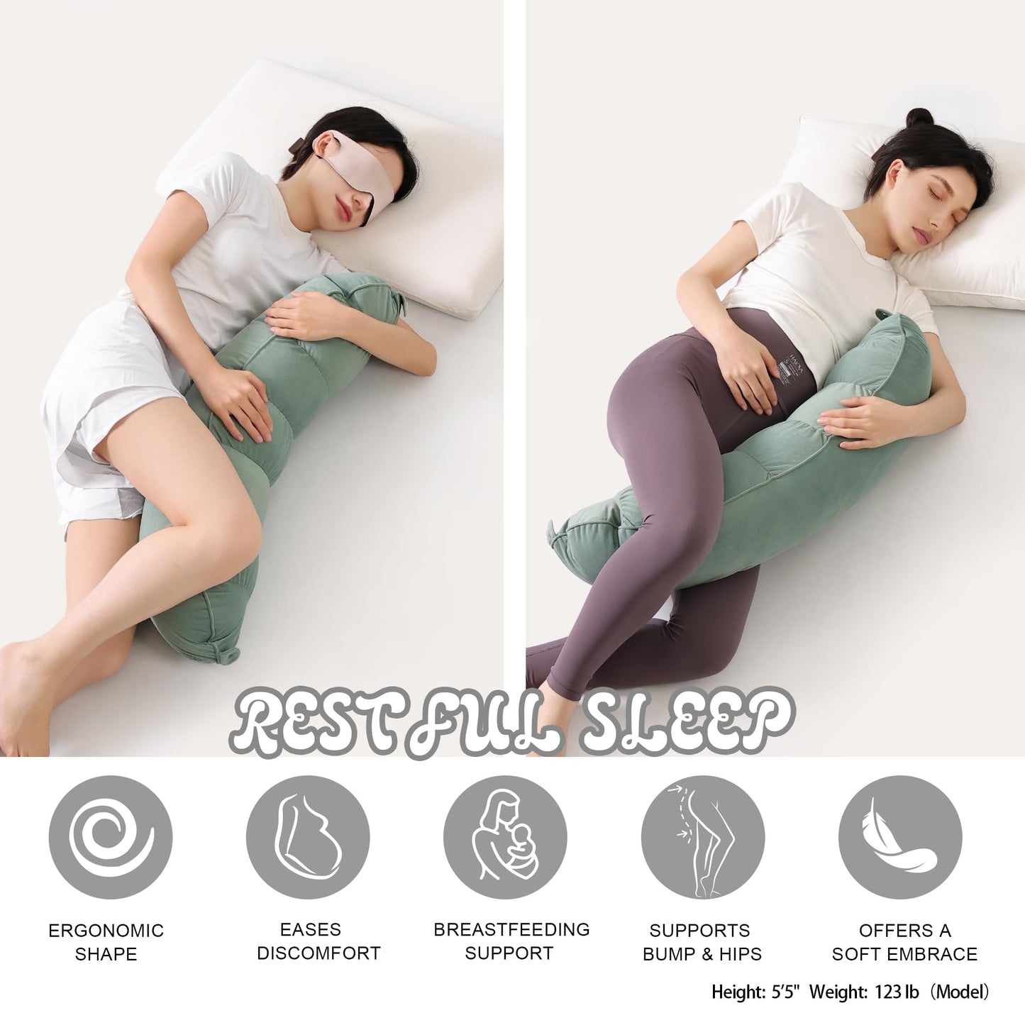 Ailuteie Peallow(Pat. Pend) – Long Round Body Pillow for Adults, Bolster Pillow for Sleeping, Soft and Supportive Pillow for Sleeping & Lumbar Support