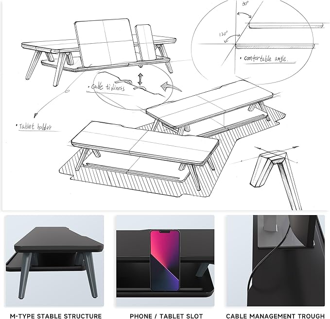 Fenge Monitor Stand, Monitor Stands Riser for Desk, 23.6 Inch Wood Desk Shelf with Storage Organizer and Cable Management for Office Desk Accessories
