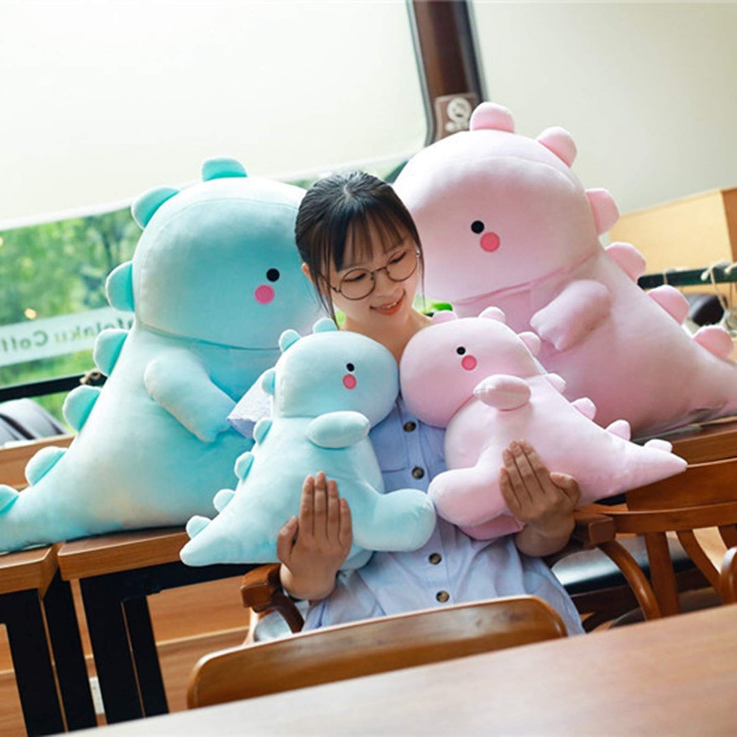 VHYHCY Cute Dinosaur Plush Toys, Fat Dinosaur Stuffed Animals Dolls, Soft Plush Dino Plushie, Birthday Gifts for Kids Girls Boys Pink 12 inch