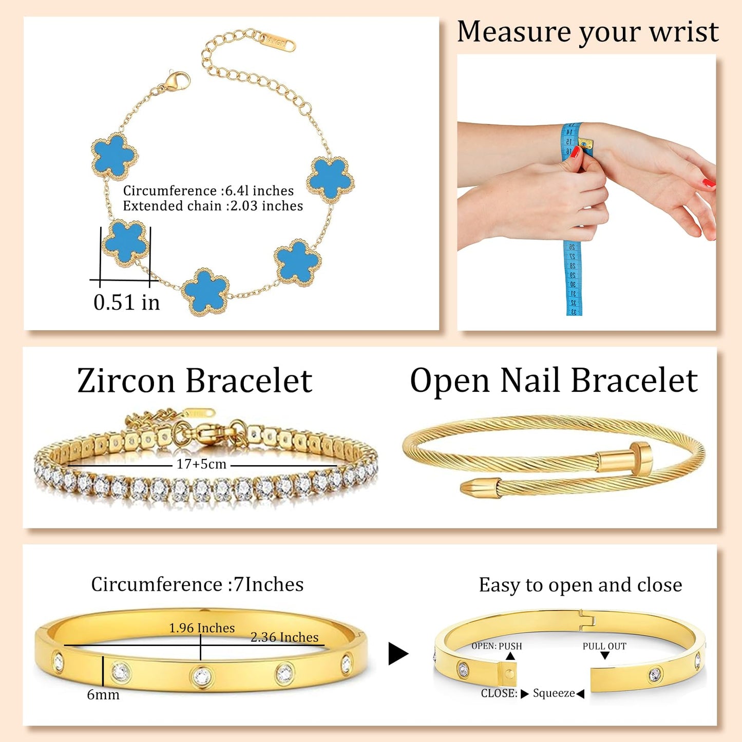 MEIERYA 18K Gold Plated Womens Stackable Floral Bracelets Set,Twisted Cable Bangle,Trendy Jewelry,Waterproof adjustable bracelet,Christmas Birthday Gifts for Girlfriend or Mother. (01-Color-blue)