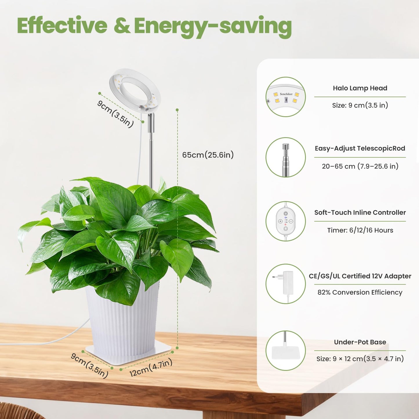 SENCHIKER Plant Lights for Indoor Growing 12V, 660nm-Enhanced Full Spectrum, Small Halo LED Grow Light with Under-Pot Base, Grow Lamp with Timer & Dimming, 6W, 118 µmol/s/m²@15cm(6in), 2 PCS, A7-W-2