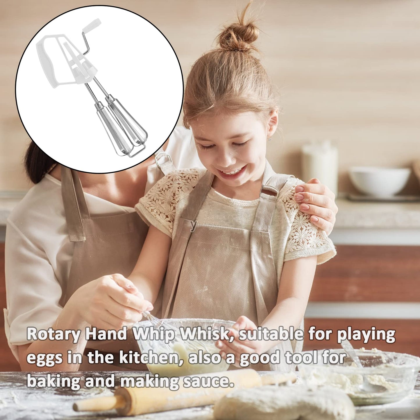 Egg Beater Mixer,Stainless Steel Rotary Hand Whip Whisk Hand Mixer Plus Egg Beater Cooking Tool Suitable For Kitchen Gadget