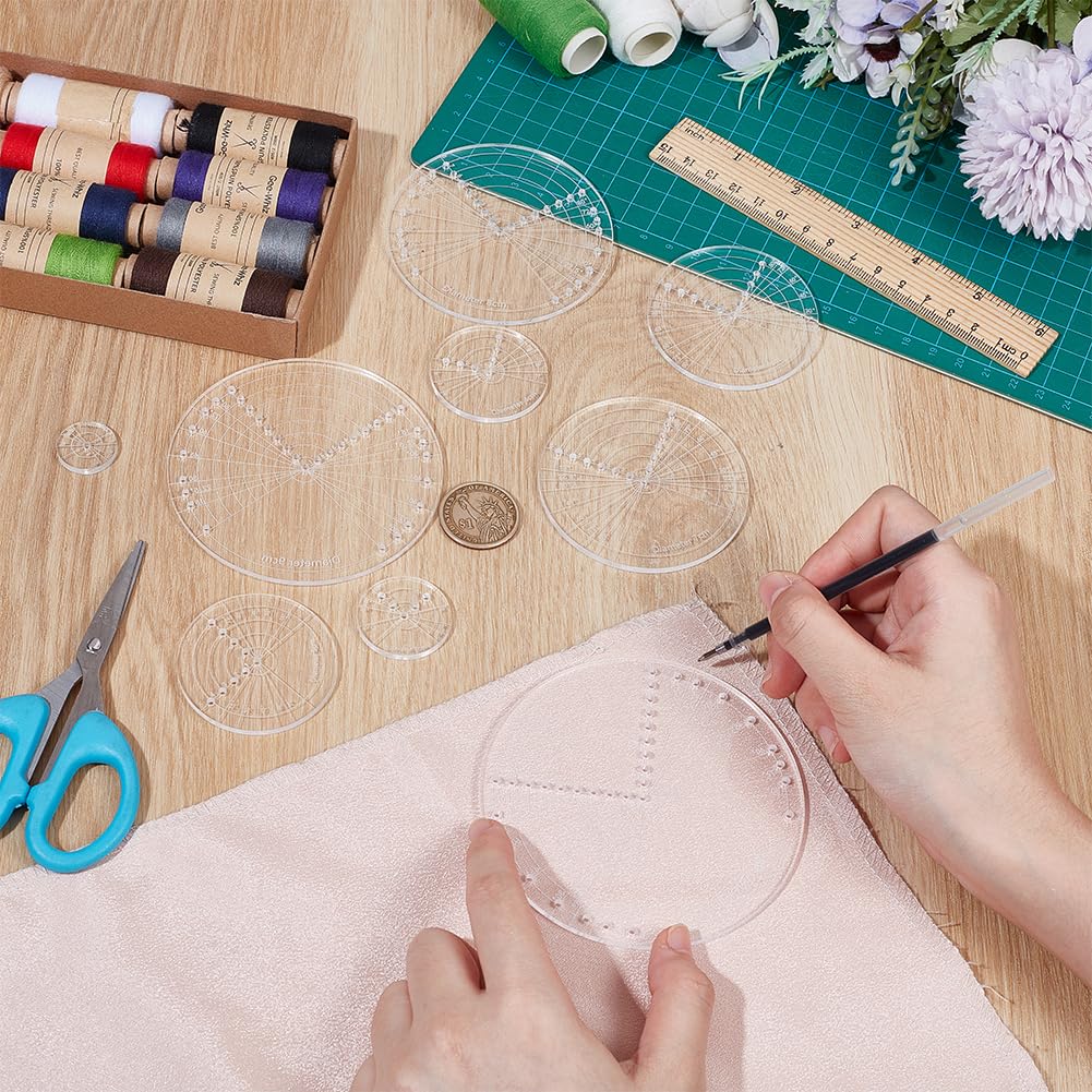 BENECREAT 9Sizes Acrylic Round Center Finder Compass, 2~10cm Diameter Center Finder Tools, Sashiko Embroidery Drawing Template Quilt Stitch Rulers for Woodworking, Quilting and Embroidery