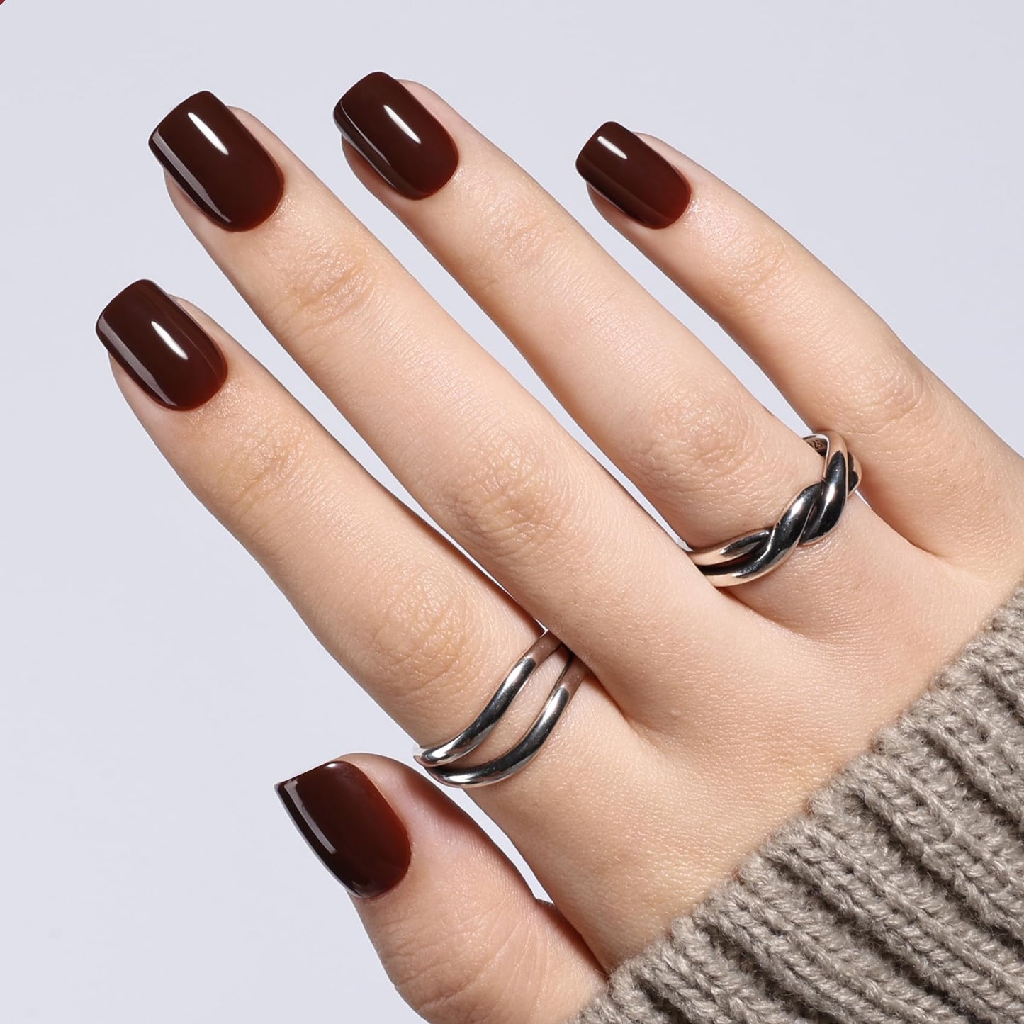 Brown Press On Nails Square - Short Square Fake Nails with Nail Glue, Solid Brown Press On Nails Reusable Stick On Nails in 15 Sizes - 30 Nail Kit for Women & Girls | Salon Quality