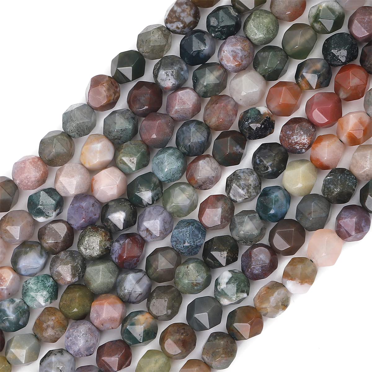 BEADIA Faceted Natural Indian Agate Stone Round Beads 6mm 36cm/Strand for Jewelry Making