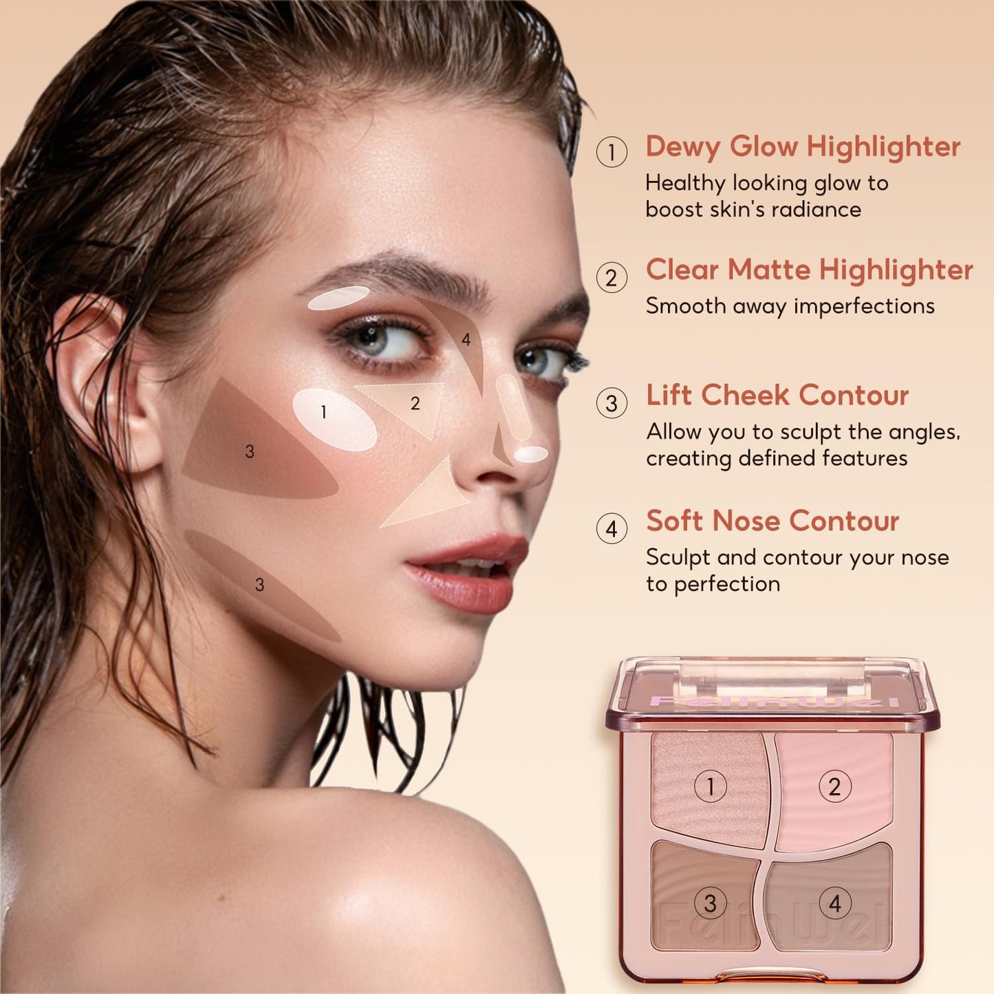 Highlight Contour Makeup Palette Effortless Blending Matte Shimmer Highlighter Palette and Bronzer Powder for Cool Toned Skin with Brush