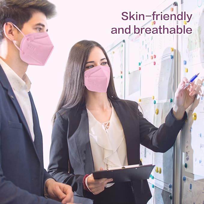 Miuphro KN95 Face Mask 50 Pack, Disposable Respirator Masks, 5 Layer Design Safety Mask for Protection, Ideal for Men and Women (Pink)
