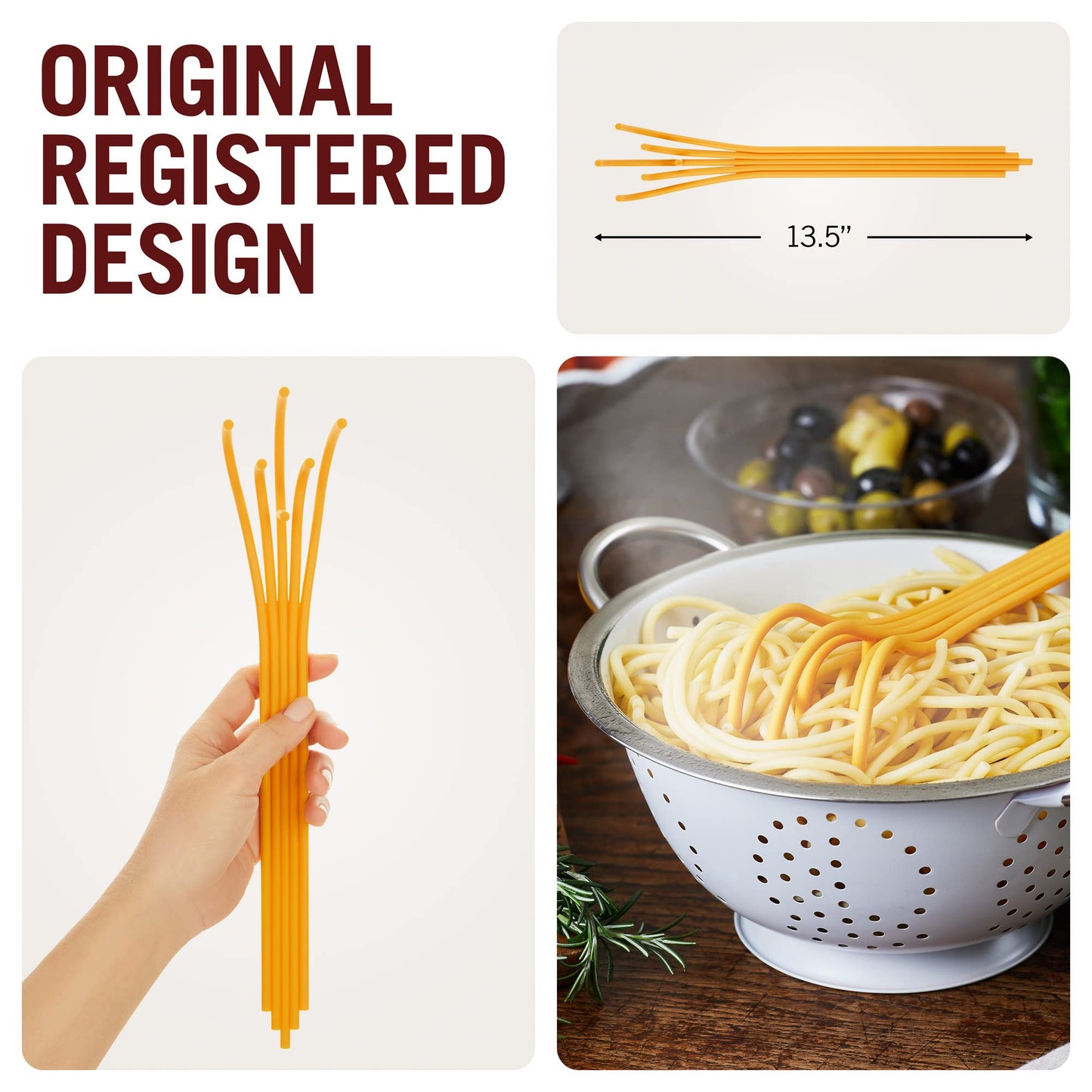 Fun Spaghetti-Shaped Plastic Spaghetti Spoon/Pasta Fork from a Series of Pasta-Inspired Kitchen Gadgets | Cool Pasta Spoon to Claw and Serve Pasta | Original Kitchen Accessories | by Monkey Business