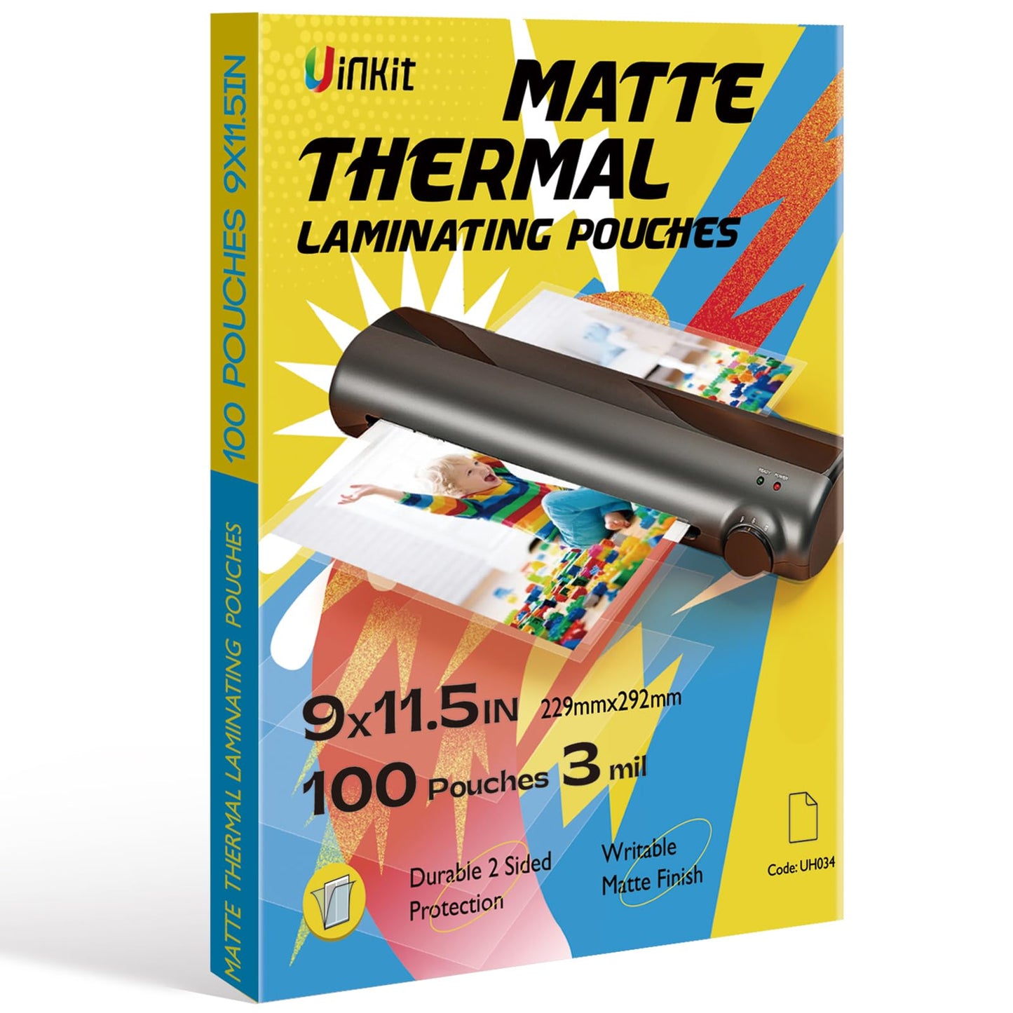 Uinkit Matte Thermal Laminating Pouches 9 x 11.5 Inches 3 Mil Thick Matte Finish 100 Sheets Large Package Fitted for Letter Size Laminating Sheets 8.5 x 11