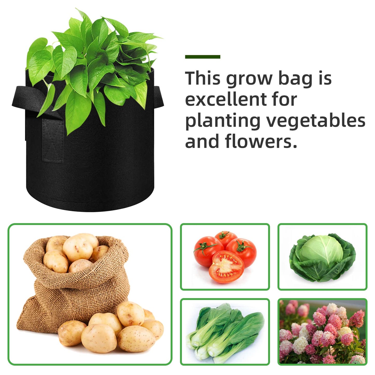 WHATWEARS 12-Pack 10 Gallon Plant Grow Bags, Thickened Nonwoven Fabric Pots with Handles, Vegetable Planter Bags Containers, Cloth Planters for Garden