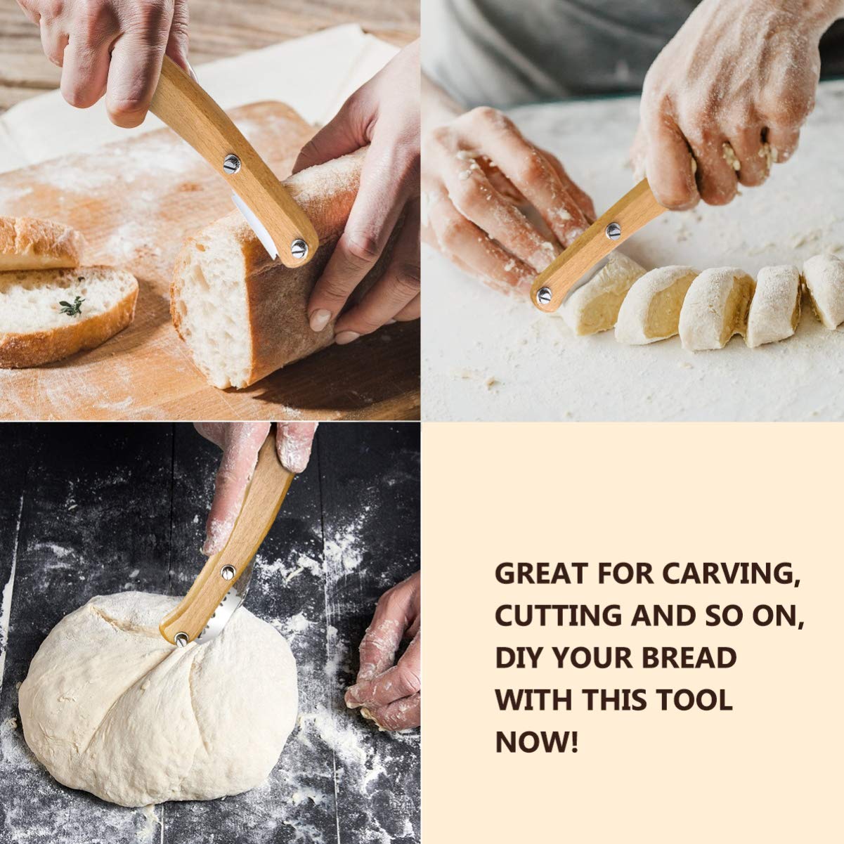 Healeved Bread Lame Dough Scoring Tool Van Wooden Handle 5 Blades, Creative Bread Scoring Tool Bread Slicer Cake Cutter, Acid Dough Bread Blades with Protector Cover
