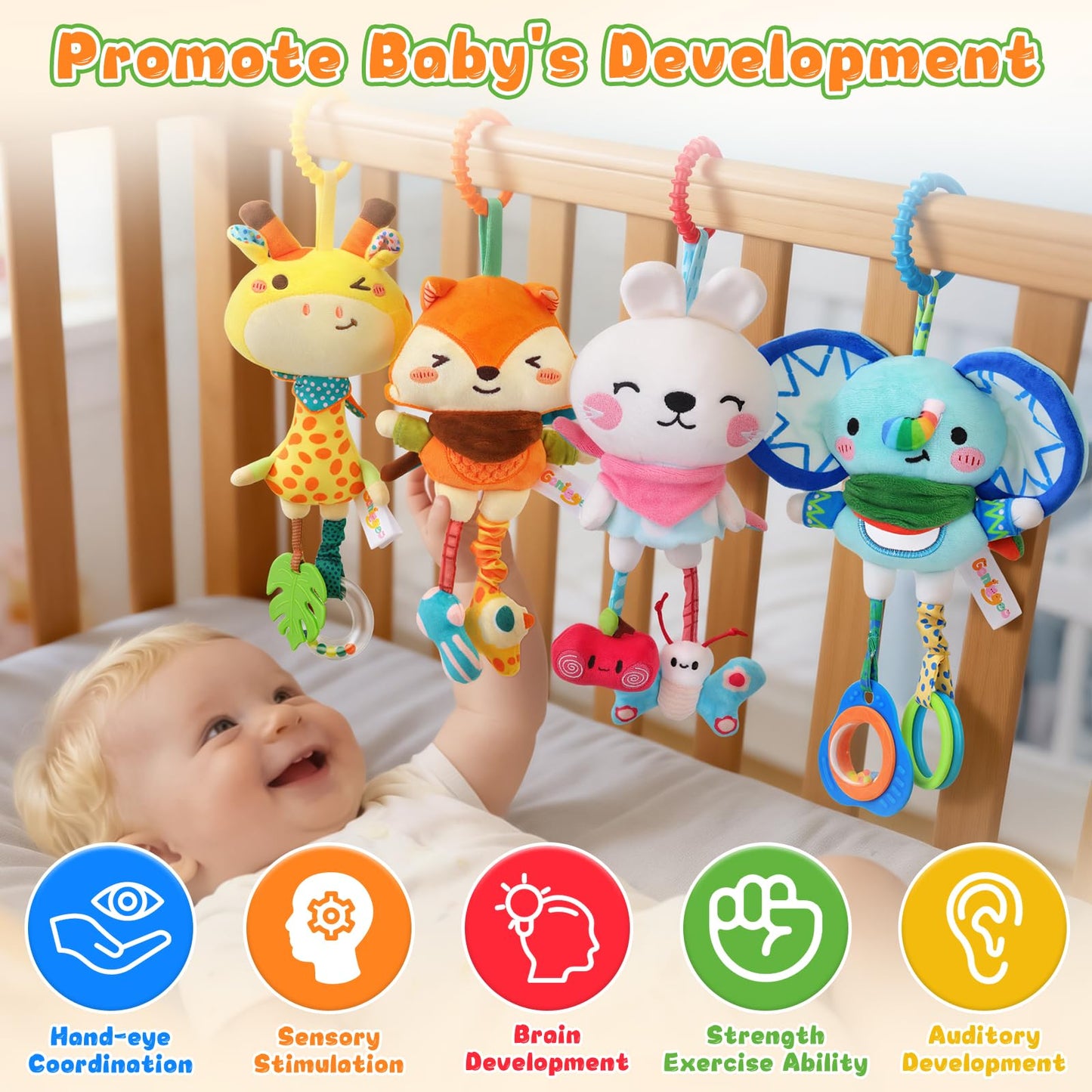 YELUFT Baby Toys for 0 3 6 9 12 Months, Baby Hanging Toys, Car Seat Stroller Crib Gym Baby Rattle Toys with Teether for Newborn Infants Toddlers Baby Boys Girls Gifts