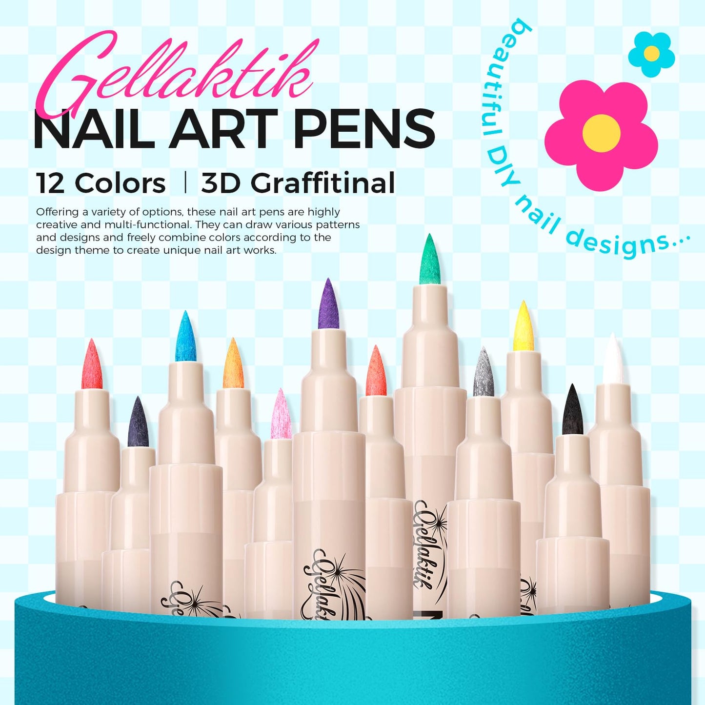 12 Color Nail Art Pens, 3D Nail Polish Pens Set 0.7mm Quick-Drying Acrylic Paint Markers Dotting Liner Drawing Pen Manicure Tools Set for Nail Design, DIY Home Salon Manicure Tools