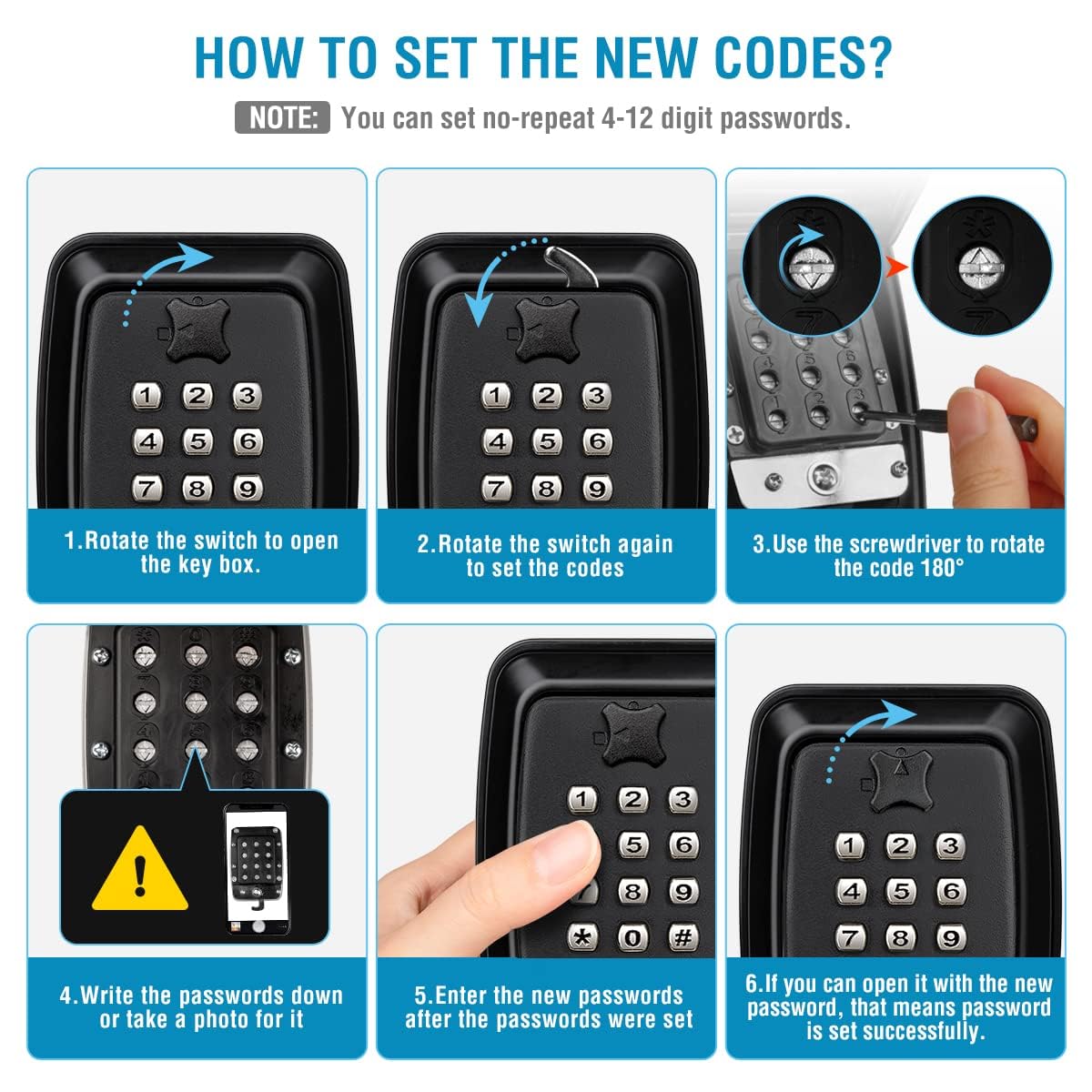 BKNOOU Key Lock Box Wall Mount with Code, Key Lock Box for Outside, Waterproof Key Safe Extra Large Lockbox for Keys Outdoor, 12-Digit Combination Key Storage Box Spare Hider for Home Garage