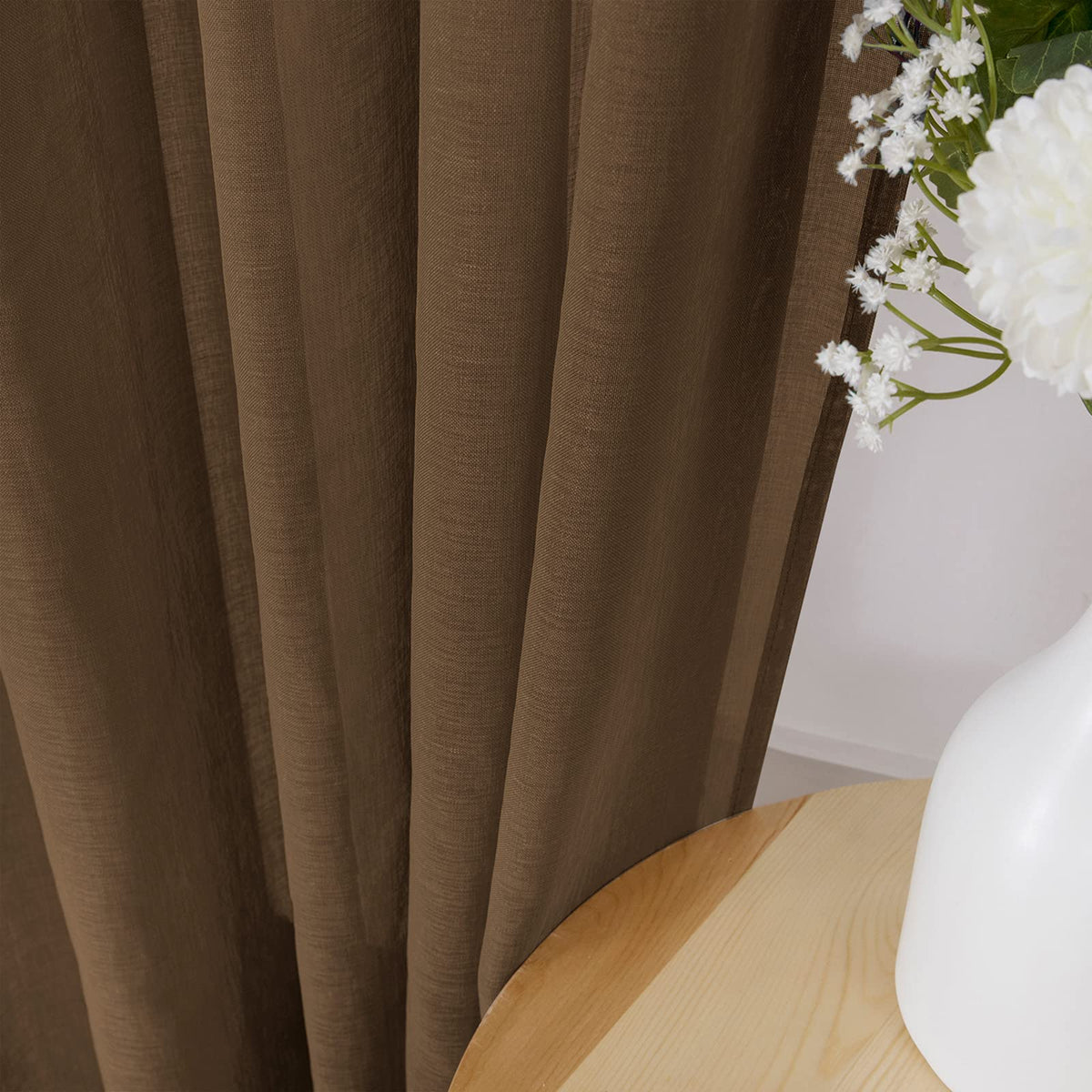 Short Sheer Curtain Linen Textured Living Room Curtains Sheer Light Filtering Rod Pocket Voile Curtain for Bedroom