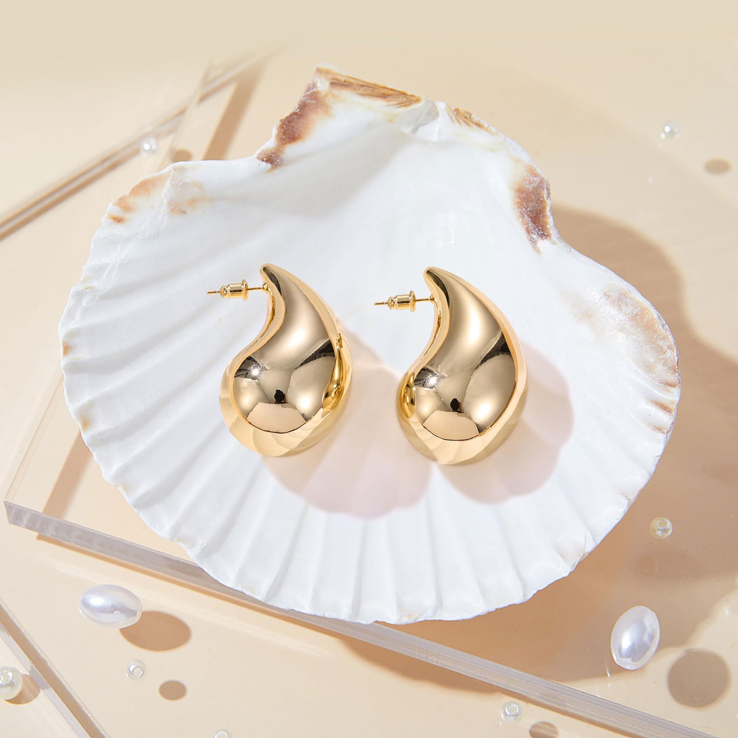 Gacimy 14K Gold Plated Teardrop Earrings Dupes for Women, Chunky Drop Earrings for Women with 925 Sterling Silver Post, 1.7 Inches