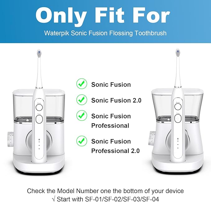 Replacement Brush Heads for WaterPik Sonic-Fusion 2.0 Flossing Toothbrush (SF-03/SF-04) and Sonic-Fusion Flossing Toothbrush (SF-01/SF-02),6 Count White with Covers