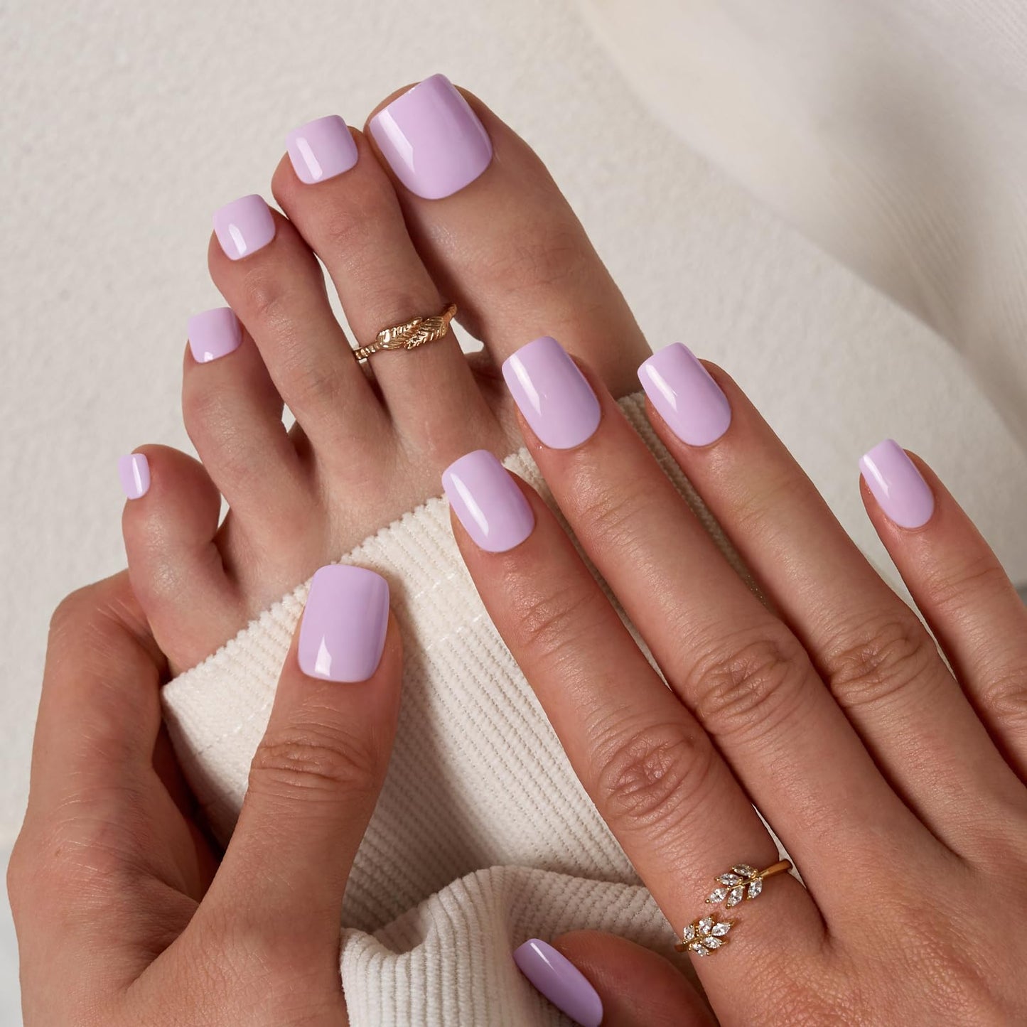 BTArtbox Press On Nails Short - First Impression, Easy-to-Apply Pastel Purple Square Press On Nails with Glue and Adhesive Tabs in 16 Sizes - 32 Nails All-in-One Kit
