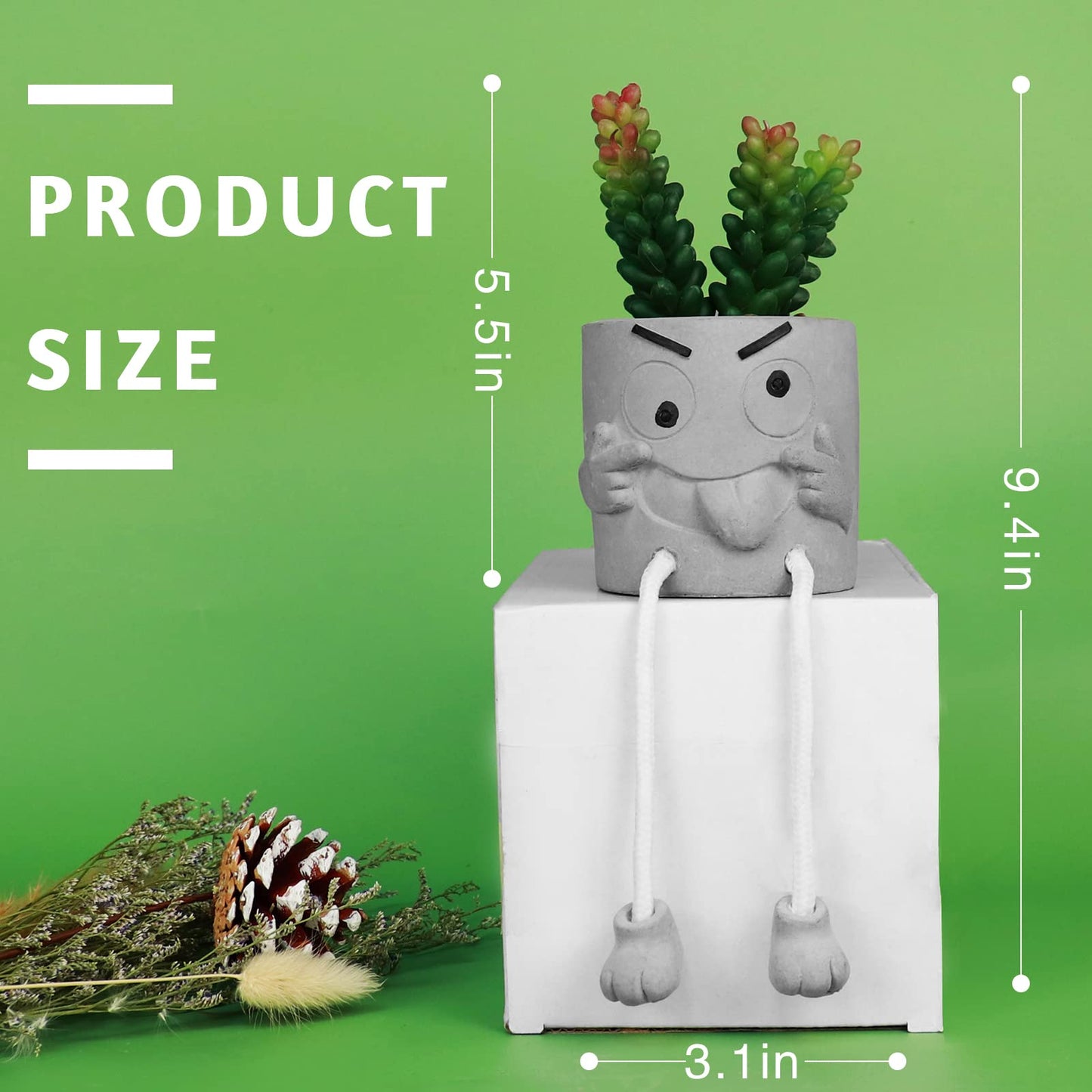 Zerzsy Artificialplant Succulents in Cement Pots with Hanging Leg, Kitchen Shelf Decor, Bathroom Shelf Decoraion, Home Sheves Decoration Accents, Office Wall Decor - Set of 1