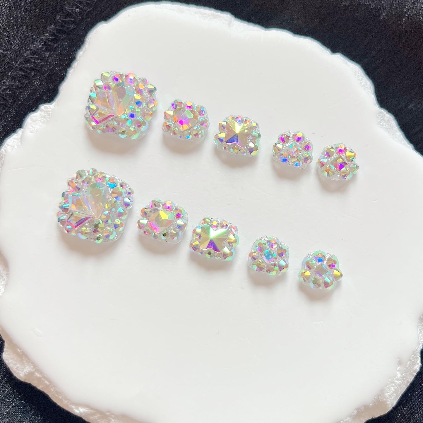 NAIL ANGEL 10PCS/SET Glamorous Handmade Press On Foot Nails Full AB Rhinestones and Gems Foot Nails Artifical Tips ZJ25 (ZJ25, M)
