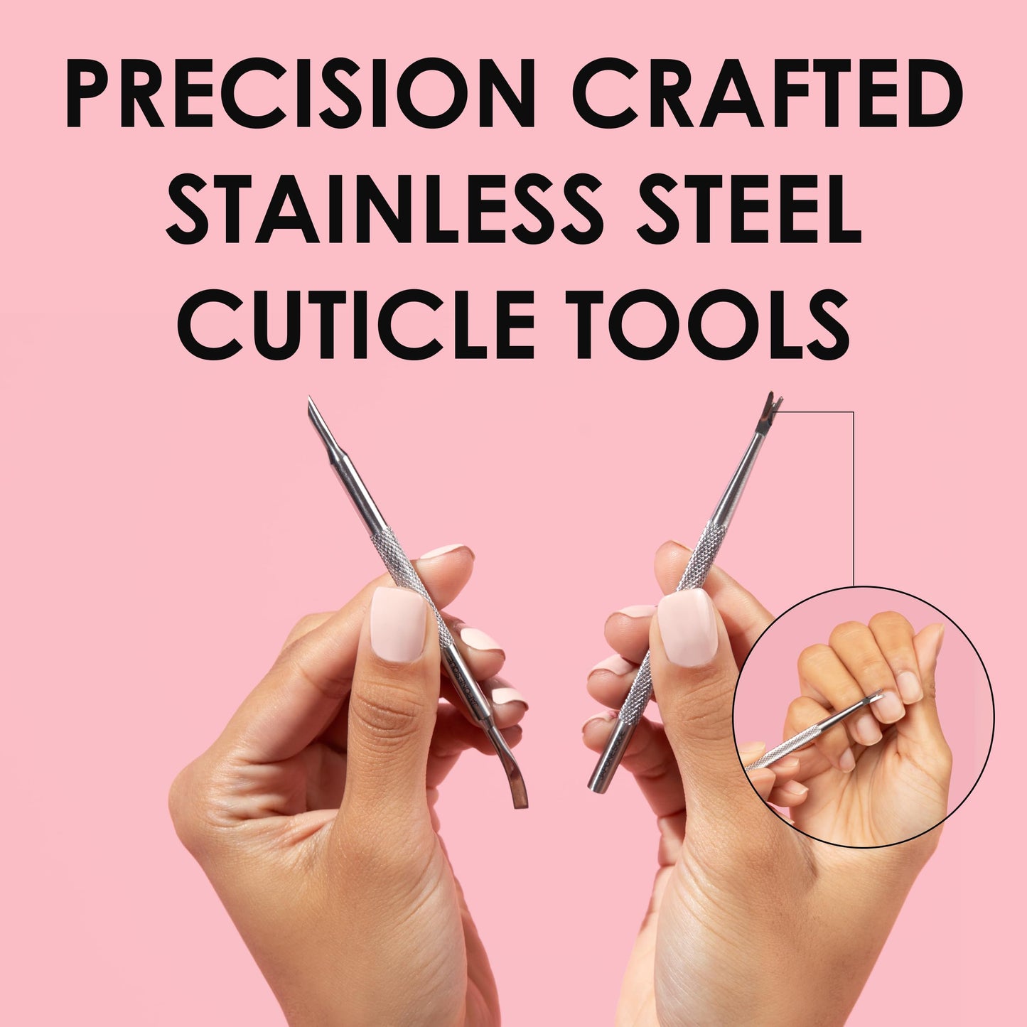 JAPONESQUE Cuticle Pusher and Trimmer Tool for Nails, Stainless Steel Cuticle Remover for Manicure and Pedicure, Dual End Nail Cuticle Pusher and Cutter for Cleaning, Shaping and Removing Dead Skin