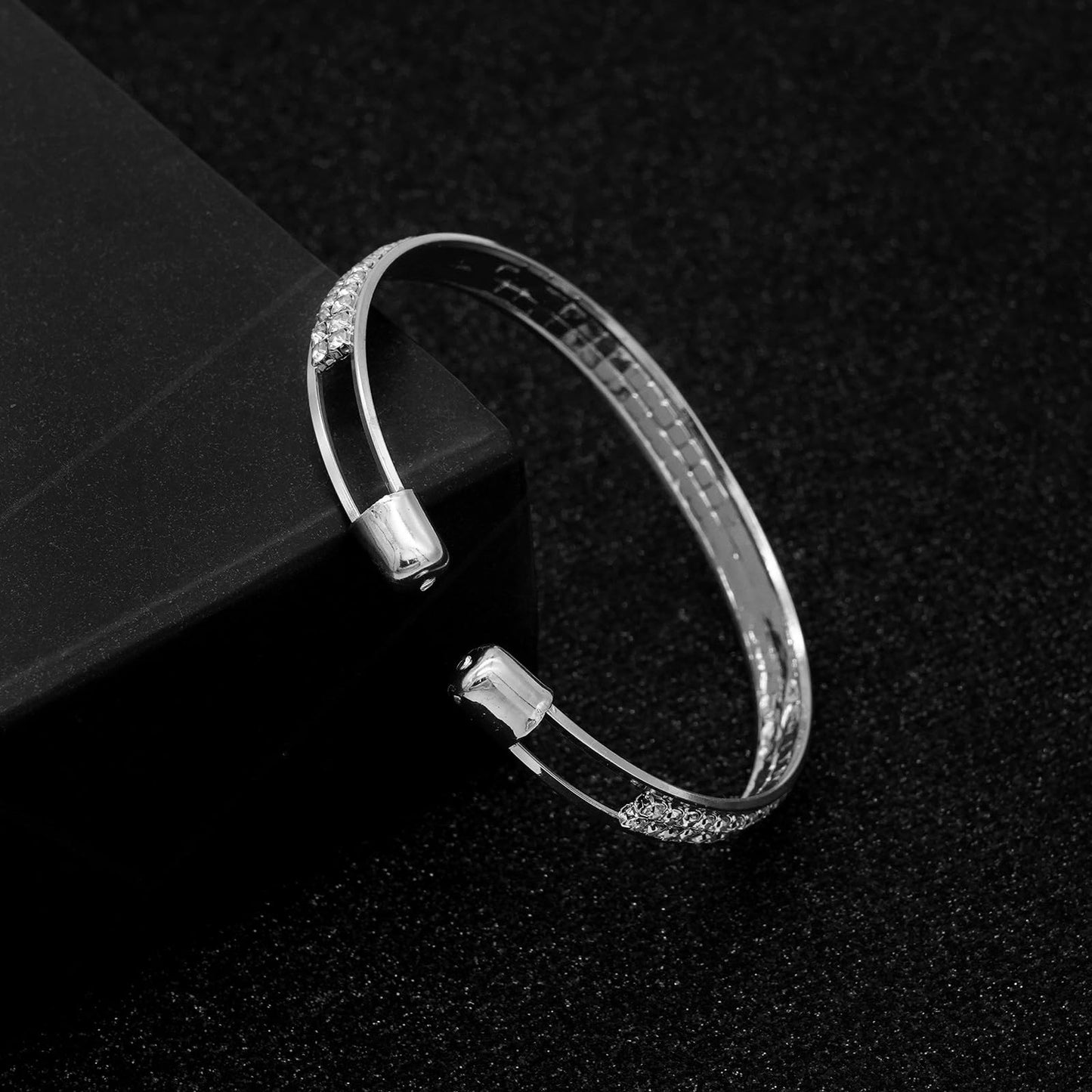 Tidefire Rhinestone Tennis Cuff Bracelet for Women Crystal Bridal Bangle for Prom Wedding Party Dating (1151 Silver)