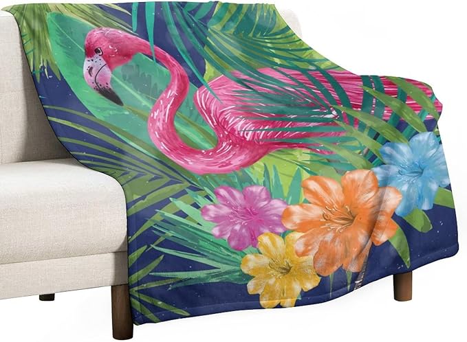 Flamingo Blanket Gifts - 60 x 80 Inches Funny Flamingo Throw for Women & Men - Green Soft Fuzzy Plush Blankets for Bed