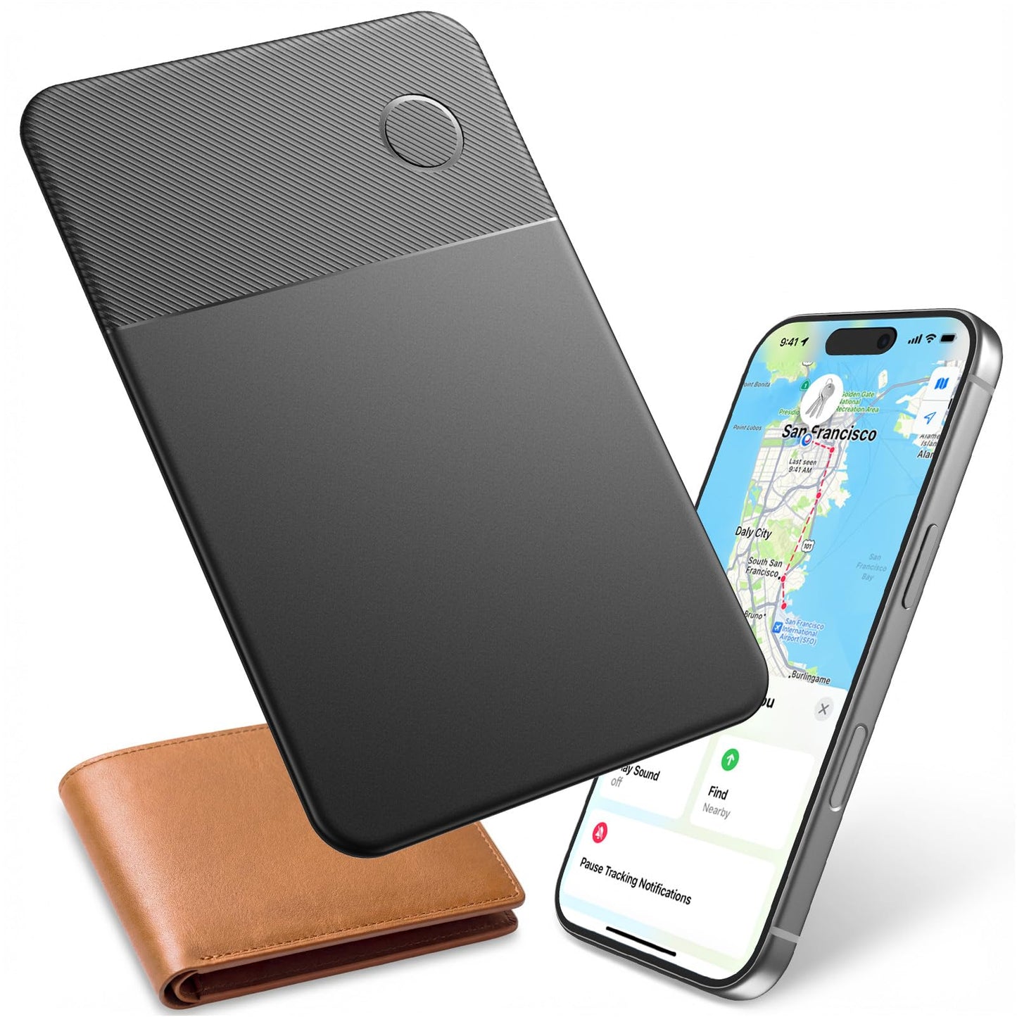 Slim Rechargeable Tracker Card for Apple Find My – Ultra-Thin Wallet Finder for iPhone, Bluetooth Item Locator for Wallet, Keys & Passport (iOS Only, Black)