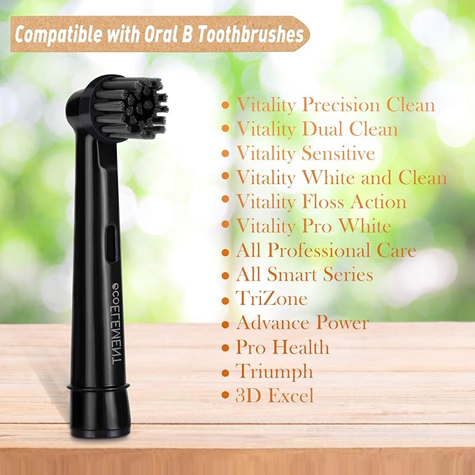 Replacement Toothbrush Heads Compatible with Oral B Braun - 8 Pack ecoELEMENT Professional Electric Toothbrush Heads Brush Heads Recyclable Charcoal Refill for Oral-B 7000/Pro 1000/9600/ 500/3000/8000