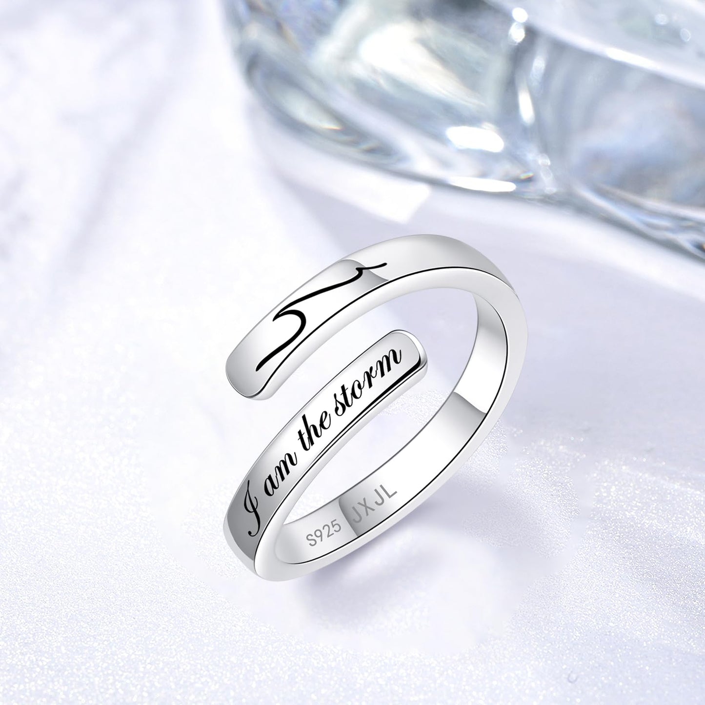 JXJL S925 Sterling Silver Inspirational Jewelry Rings Adjustable Ring Personality Encouragement Gift for Teens Women 8#