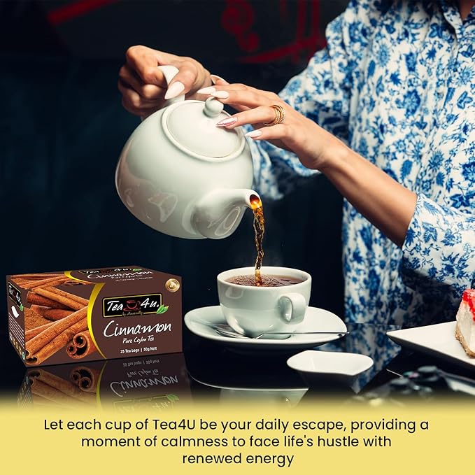 Tea4U Flavored Black Ceylon TeaBags (Cinnamon) - Ideal Quality from Sri Lanka's Finest Leaves and Expertly Blended - 25 Count