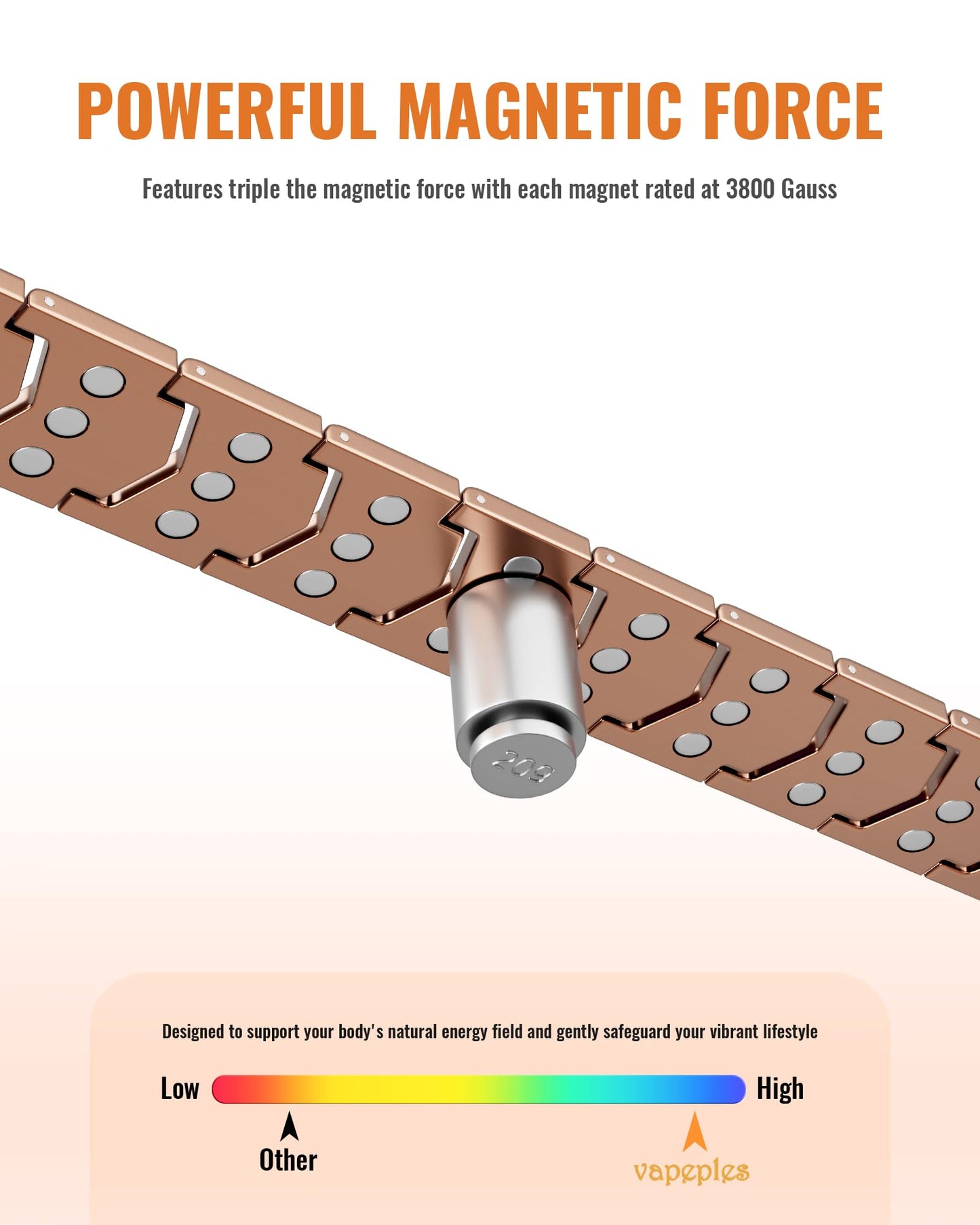 vapeples Copper Bracelet for Men,3X Magnetic,3800 Gauss,99.99% Pure Copper Magnetic Bracelets for Men, Power Balance,Shield Design,Gift Box Packaging With Adjustment Tool