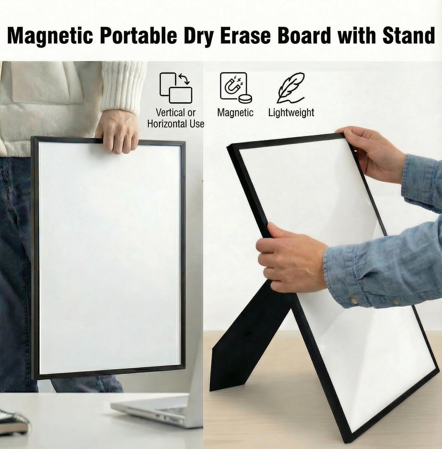 LULU OFFICE 12x16 Magnetic Whiteboard with Stand – Includes Weekly & Monthly Planner Sheets – Desktop Dry Erase Board with Black Frame, 3 Markers, Eraser, Magnets & Wall Mount Kit