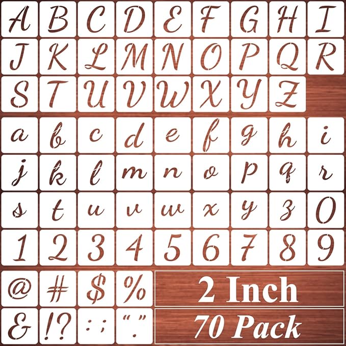 2 Inch Alphabet Letter Stencils for Painting - 70 Pack Letters and Numbers Stencil Templates with Signs for Painting on Wood, Reusable Number and Letter Stencils for Chalkboard Wood Signs & Wall Art