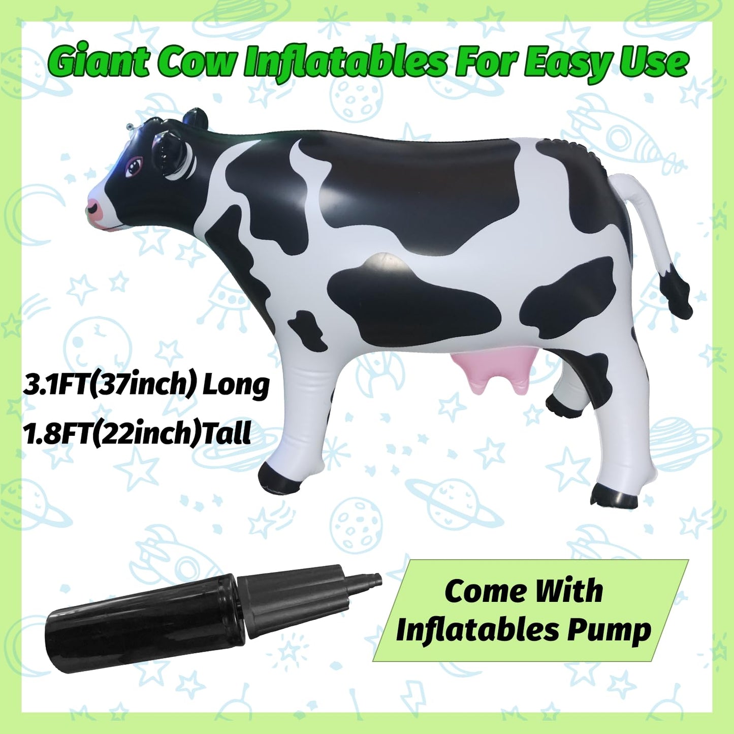 37" Long Inflatable Cow for Inflatable UFO 22" Tall Giant Cow Blow Up Decorations Animals Theme Outdoor Party Indoor Decor