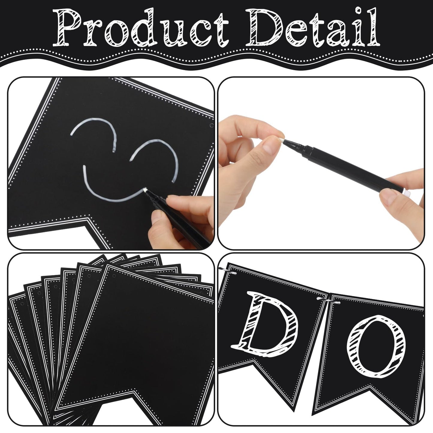 TaoBary 41 Pieces DIY Black Custom Banner Kit Includes 36 Pcs Black Blank Banners 4 Pcs White Chalk and Rope Custom Signs Phrase Banner for Birthday Wedding Baby Shower Themed Party Decorations