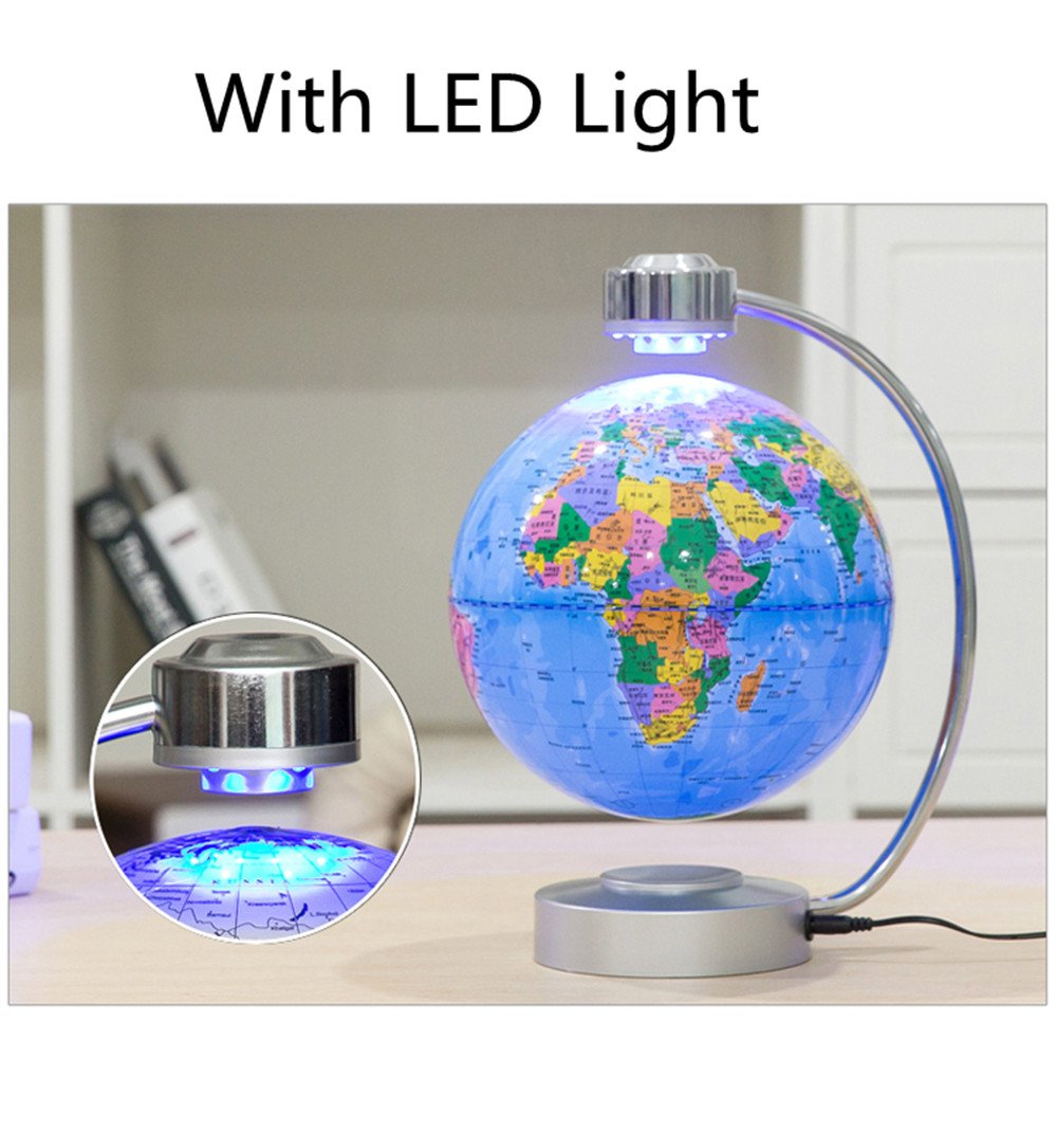 Magnetic Levitation Floating Globe NHSUNRAY 8'' Levitation Rotating Ball LED Illuminated World Map Earth for Desktop Office Home Decor (White)
