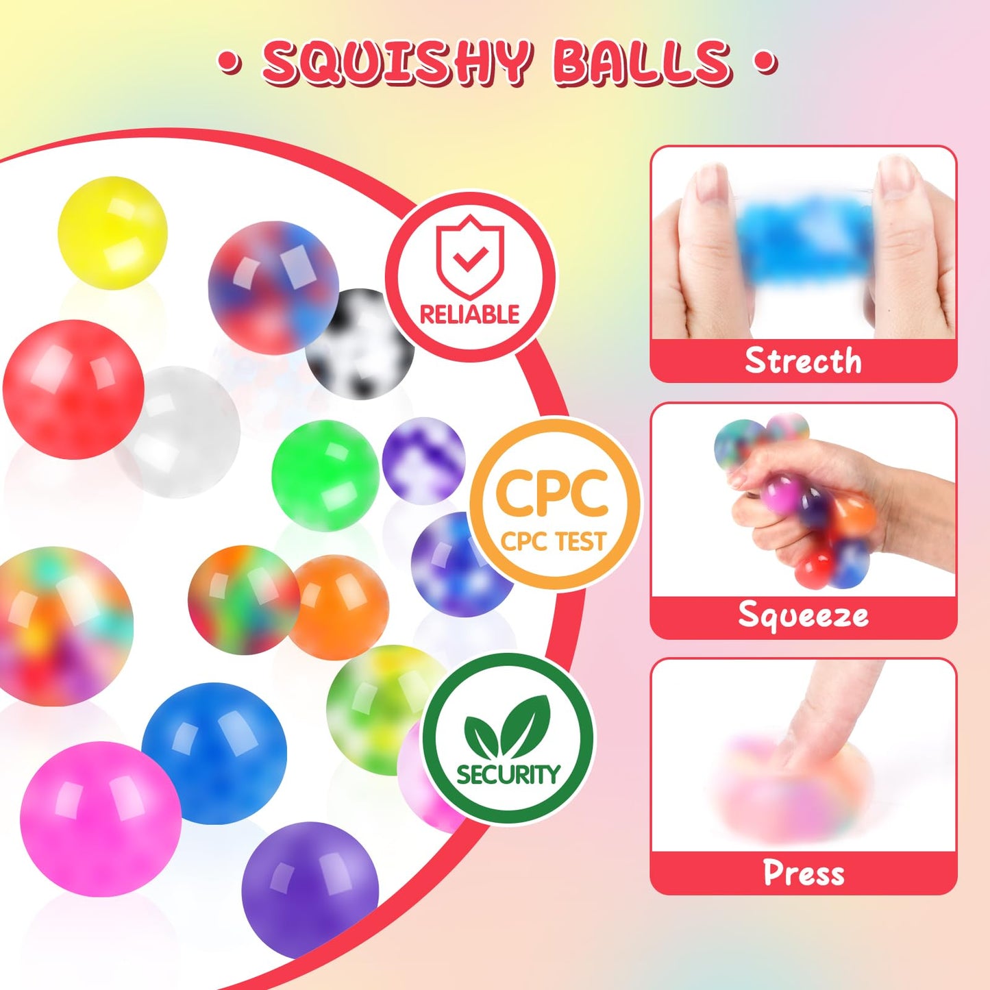 BESNEL 160 Pack Stress Balls for Adults, Bulk Squishy Ball, Stress Balls Set, Anti-Anxiety Easter Stress Relief Fidget Balls
