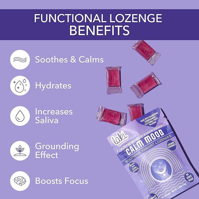 Laki Naturals Lavender Chamomile Calm Mood Functional Herbal Lozenges (2 Pack) Throat & Mood Calming Hard Candies with Magnesium, Ashwagandha, California Poppy & Valerian