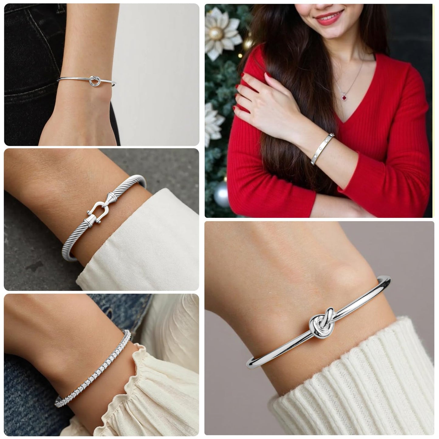 FAFUGA 18 K Silver Plated Love Bangle Bracelet Stack Cuff Jewelry for Women Jewelry Set for Women Gift with Box (style19)