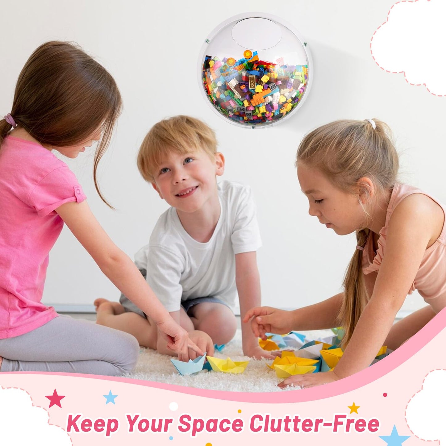 JolliKids 2 Pack Acrylic Wall Organizer Acrylic Toy Dispenser for Wall, Toy Storage Display with Back Panel Hanging Clear Holder for Blocks, Snacks, Cars
