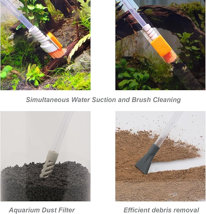 AREPK Compact Aquarium Siphon Vacuum and Water Changer Kit with Cleaning Brush. Perfect for Simultaneous Water Changing and Cleaning in Small Fish Tanks. Gravel and Sand Cleaning.