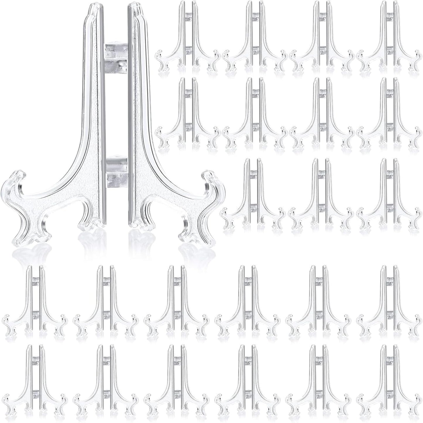 Patelai 48 Pieces Mini Easel Stands Plastic Plate Stand Holder Display Picture Easel for Display Picture Frame Collectibles Desktop Weddings Party Home Decoration(6 Inch,Clear)