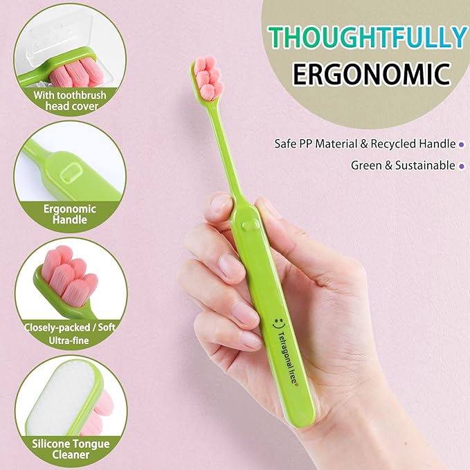 6 Count Ultra-Soft Toothbrush for Sensitive Gums – 10,000 Extra Gentle Bristles, Manual Toothbrush for Adults, Pregnancy, Braces, Elderly, Gum Care (Dopamine Colors, Individually Wrapped)