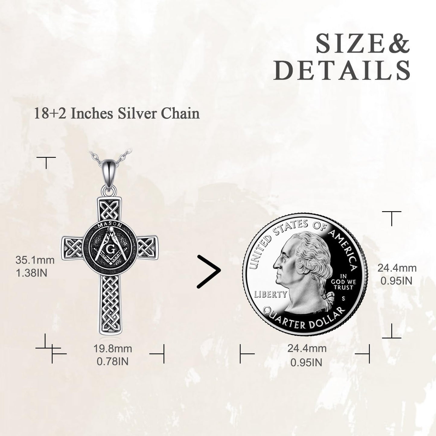 VONALA Masonic Symbol Necklace 925 Sterling Silver Celtic Cross Pendant Jewelry for Women
