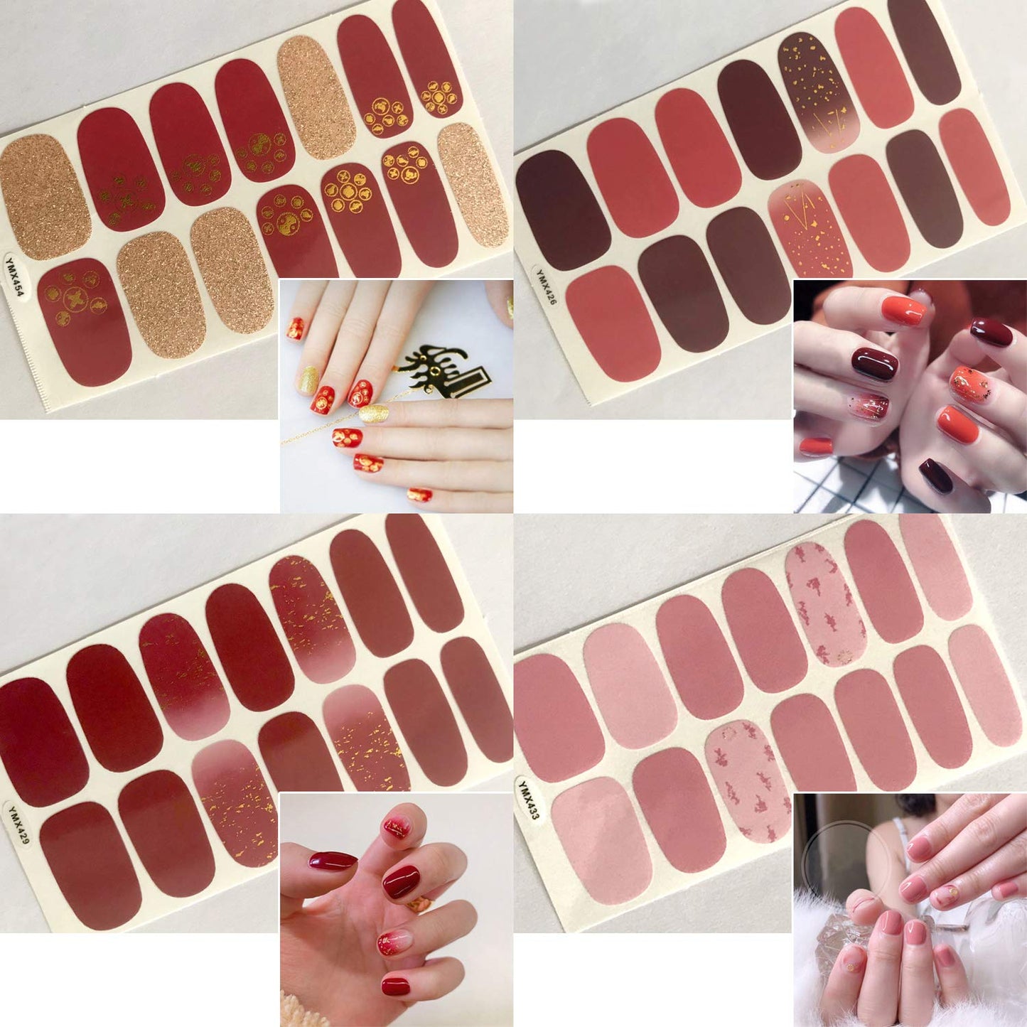 JERCLITY 24 Sheets Solid Color Nail Polish Strips Press On Nail Stickers Full Nail Wraps for Women